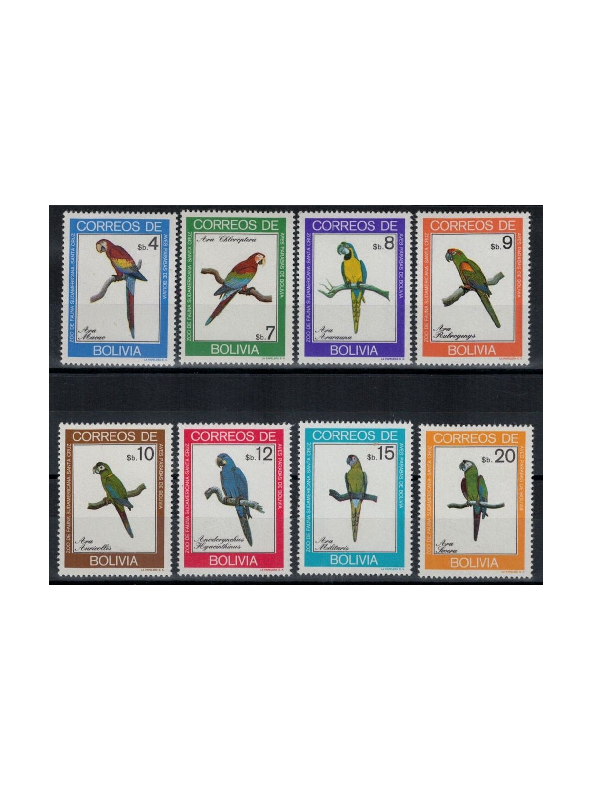 BOLIVIA 1981 Birds, Parrots 8 v