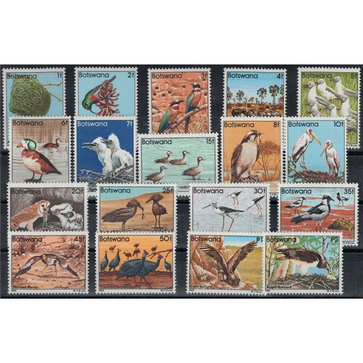 BOTSWANA 1982 Serie ordinaria, uccelli 18v MNH**
