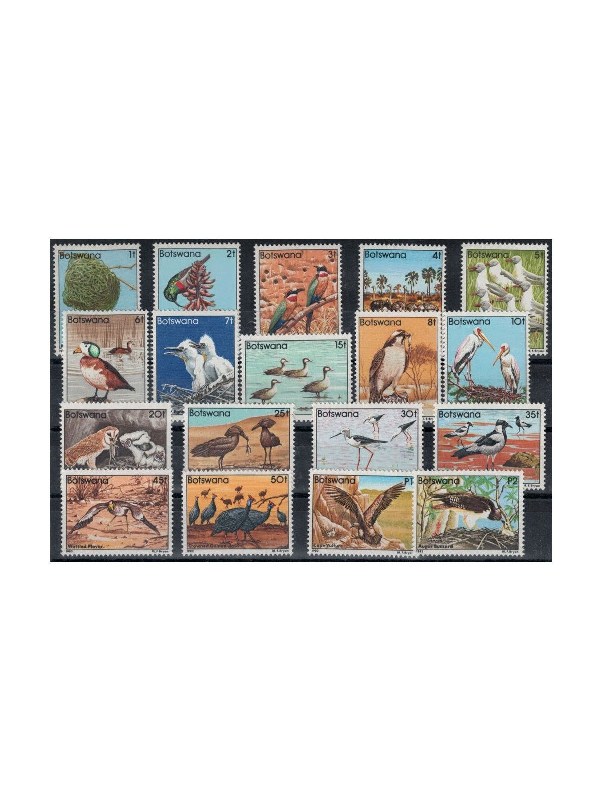 BOTSWANA 1982 Serie ordinaria, uccelli 18v MNH**