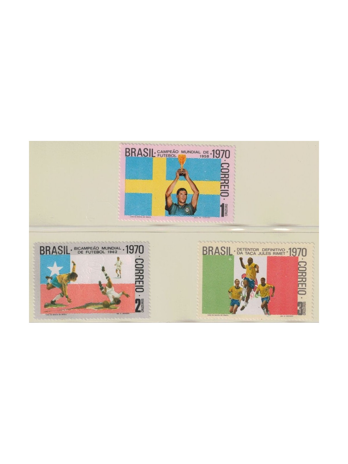 BRASILE 1970 Coppa del mondo di calcio 3v MNH**