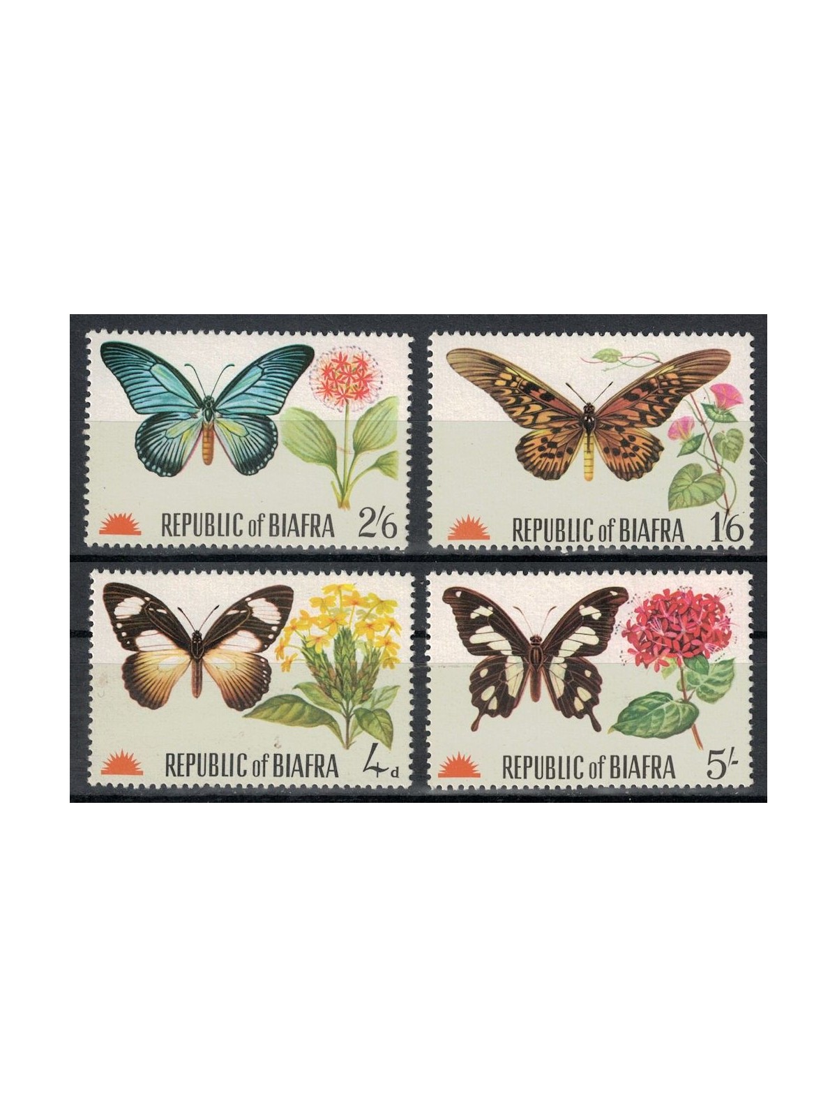 BIAFRA 1968 Farfalle e fiori 4v MNH**