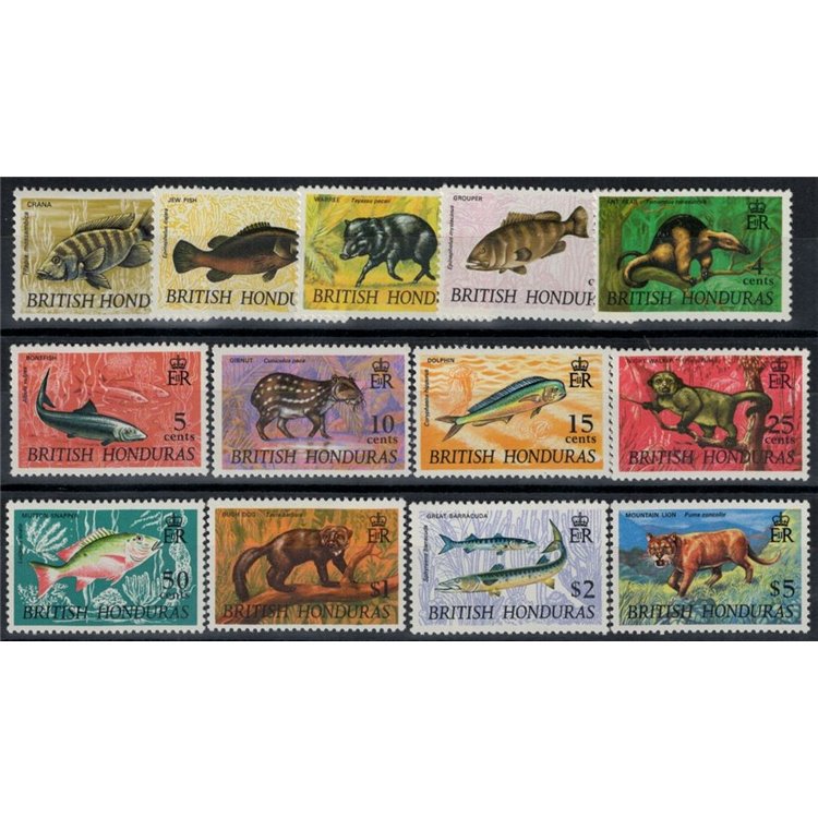 BRITISH HONDURAS 1968-69 Fauna, animali 13v MNH**