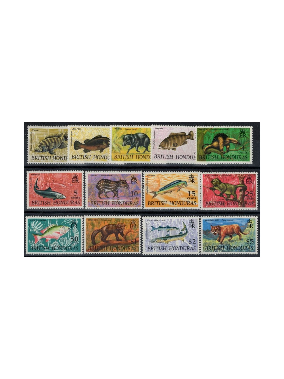 BRITISH HONDURAS 1968-69 Fauna, animali 13v MNH**