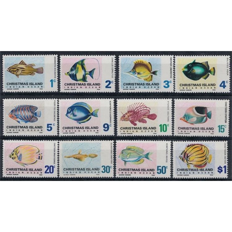 CHRISTMAS ISLAND 1968-70 Serie ordinaria, pesci 12v MNH**