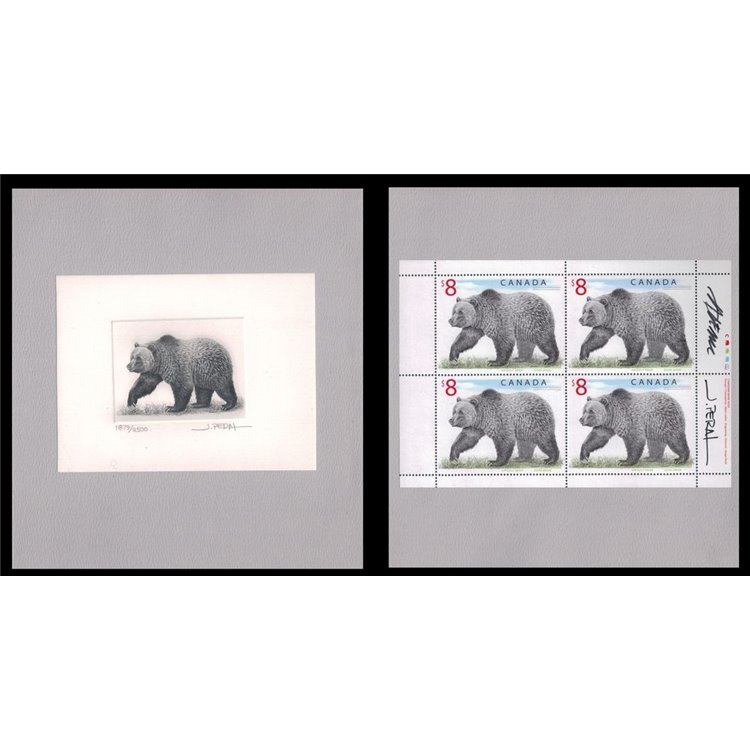 CANADA 1997 Grizzly Bear, Trial + Sheet signed by the artist and engraver