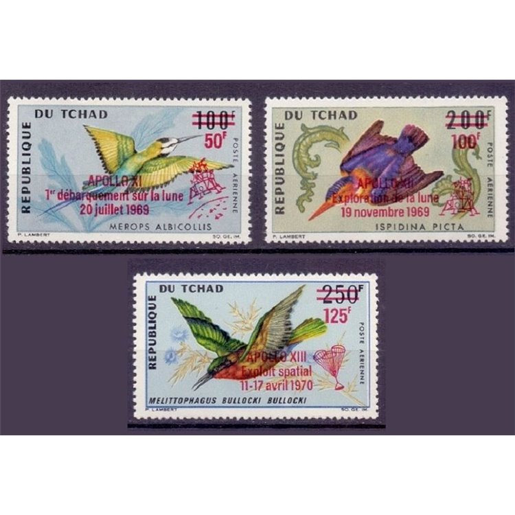 CHAD 1970 Space, Apollo, birds 3v MNH**