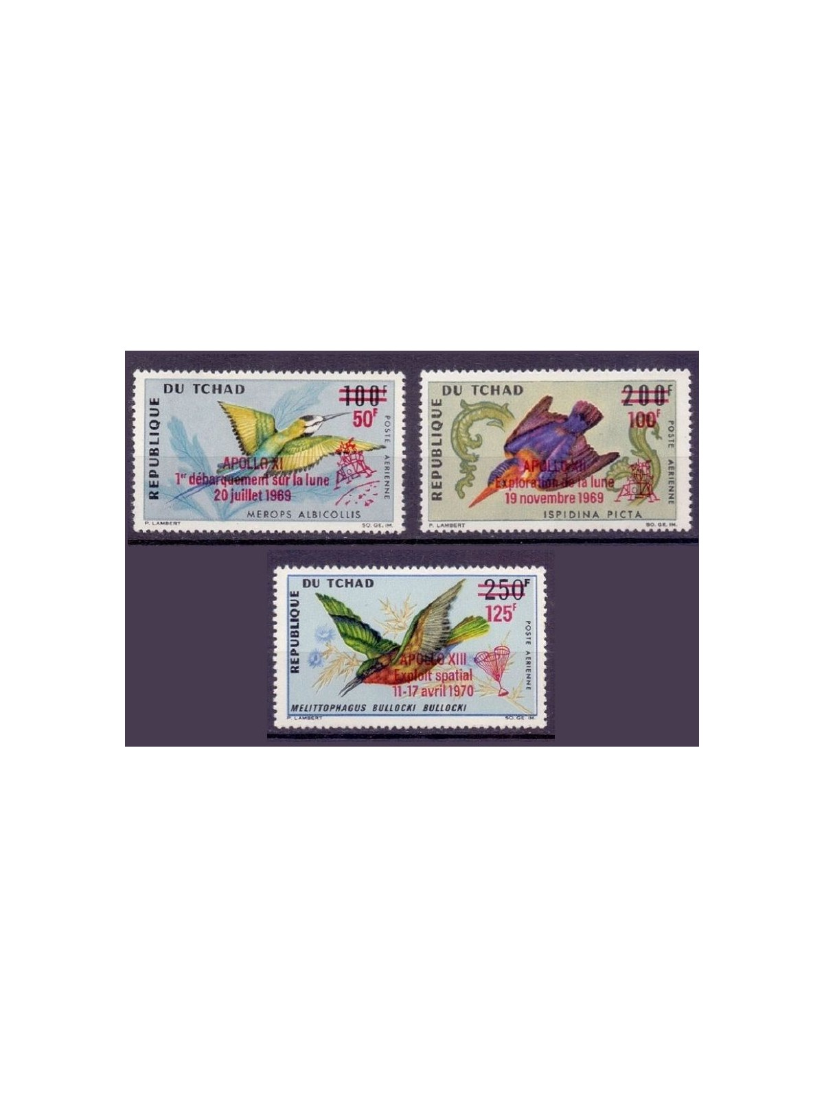 CHAD 1970 Space, Apollo, birds 3v MNH**