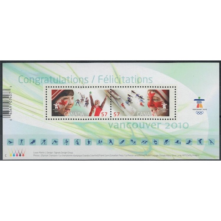 CANADA 2010 Giochi olimpici Vancouver, congratulazioni BF MNH**