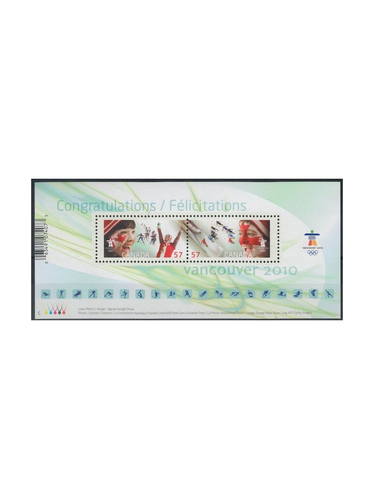 CANADA 2010 Giochi olimpici Vancouver, congratulazioni BF MNH**