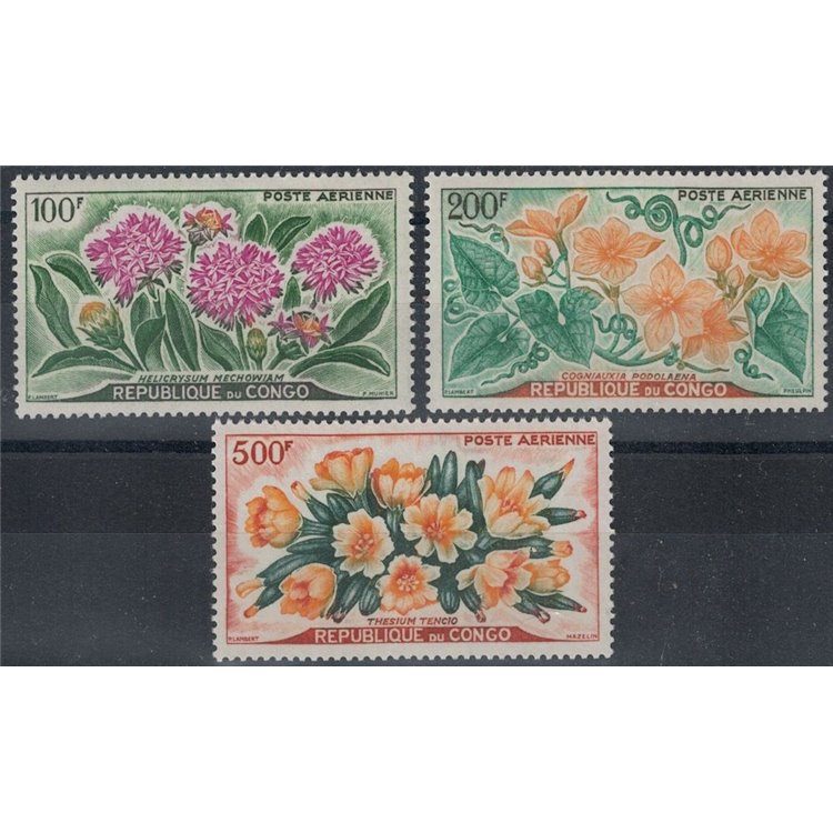 CONGO (BRAZZAVILLE) 1961 Fiori, posta aerea 3v MNH**