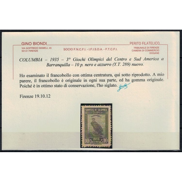 COLOMBIA 1935 Giochi olimpici Barranquilla 1v MNH**
