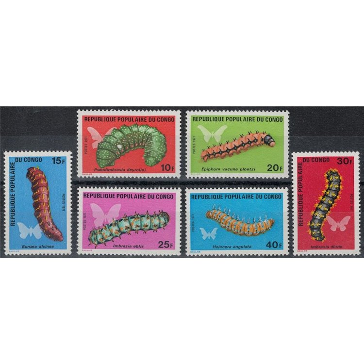 CONGO (BRAZZAVILLE) 1971 Fauna, caterpillars 6v MNH**