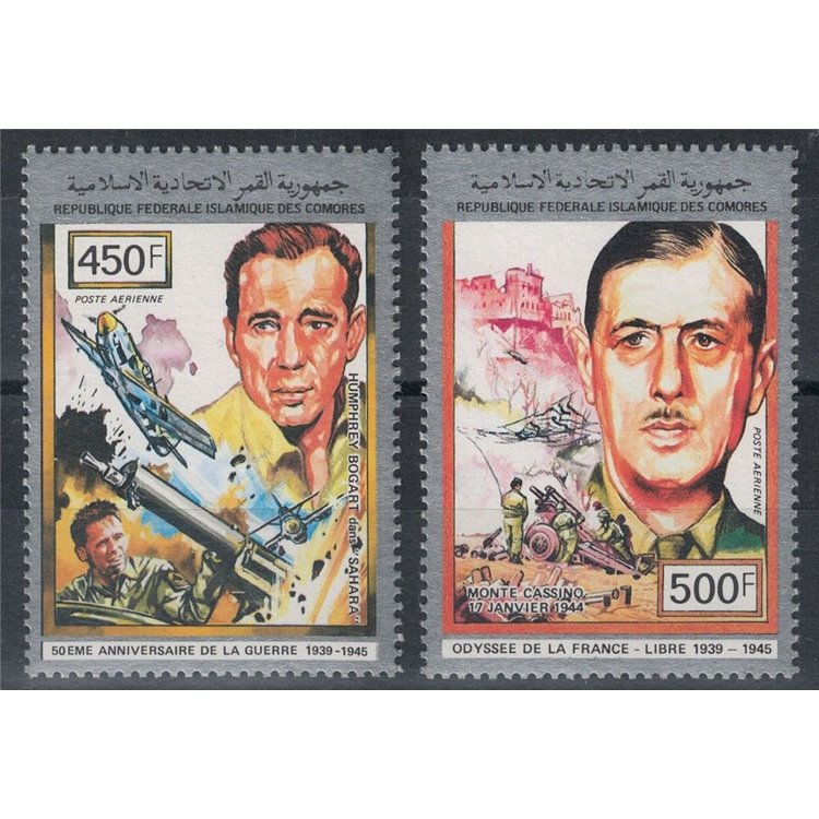 COMORE 1990 Cinquantenario II Guerra Mondiale (posta aerea) 2v MNH**