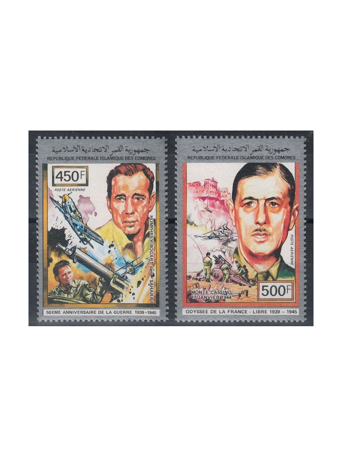 COMORE 1990 Cinquantenario II Guerra Mondiale (posta aerea) 2v MNH**