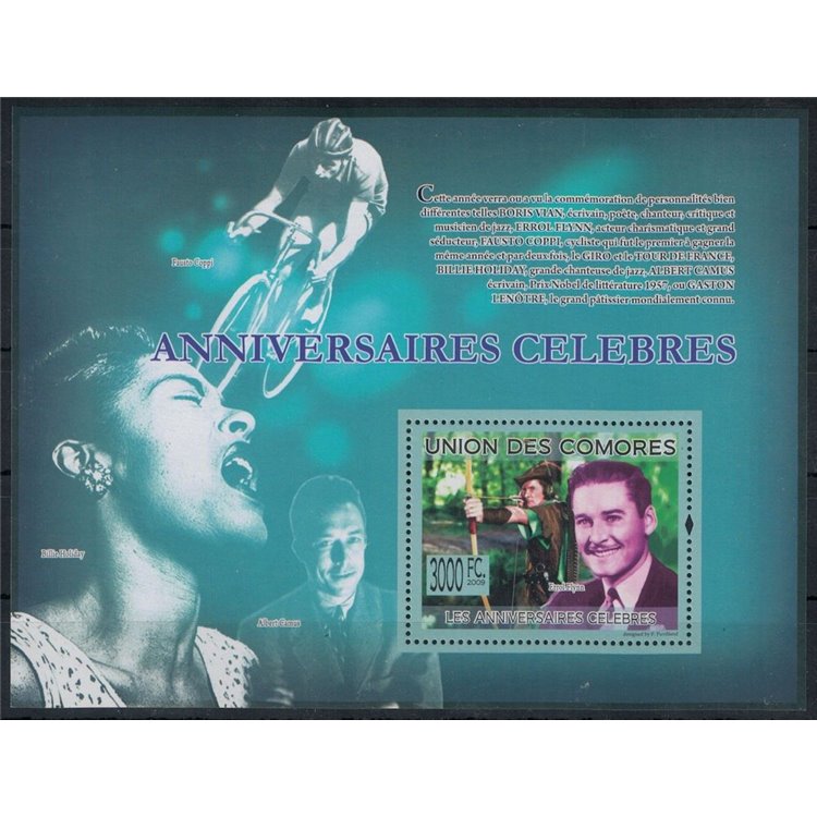 COMOROS 2009 Famous Anniversaries (Errol Flynn) s/s MNH**