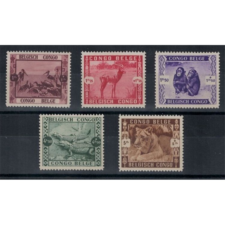 BELGIAN CONGO 1939 Leopoldville Zoo 5v MNH**