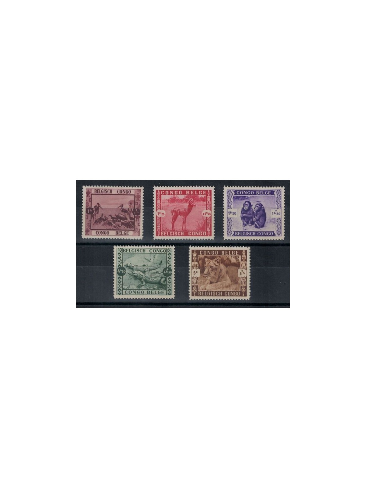 BELGIAN CONGO 1939 Leopoldville Zoo 5v MNH**