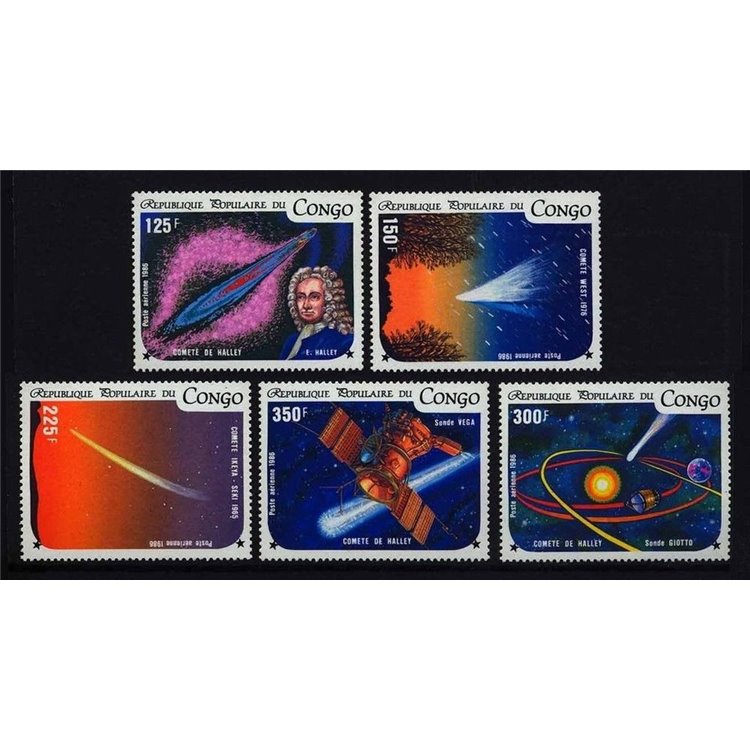 CONGO (KINSHASA) 1986 Halley's Comet, airmail 5v MNH**