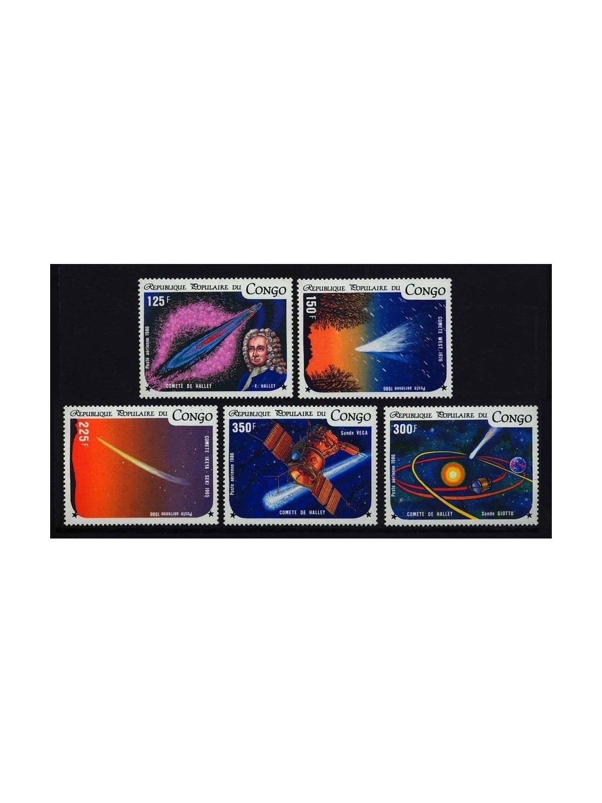 CONGO (KINSHASA) 1986 Halley's Comet, airmail 5v MNH**