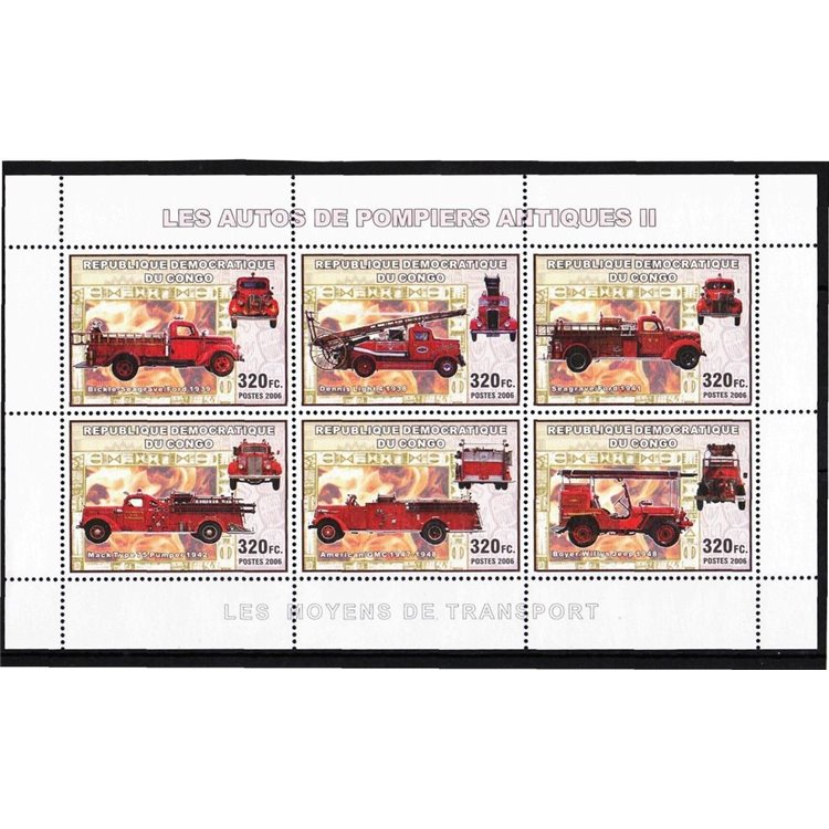 CONGO (KINSHASA) 2006 Antichi mezzi dei vigili del fuoco 6v MNH**