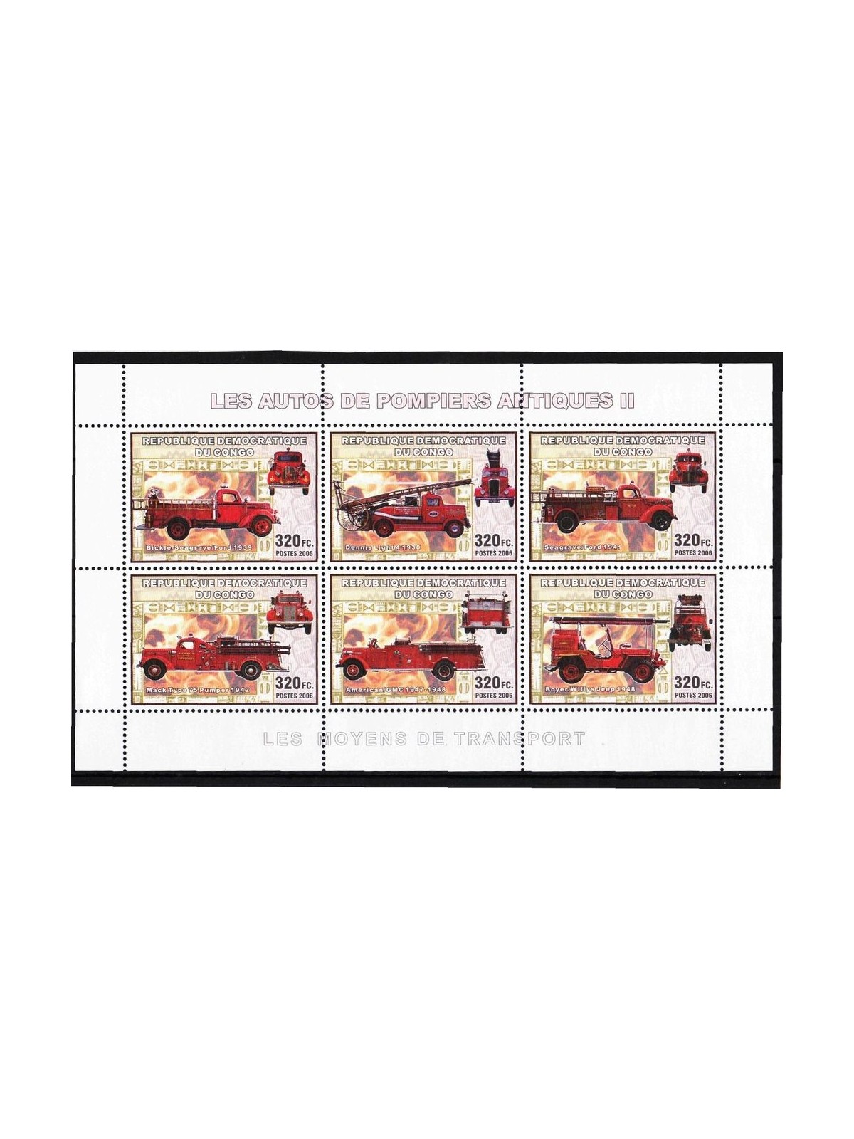 CONGO (KINSHASA) 2006 Old firefighters' vehicles 6v MNH**
