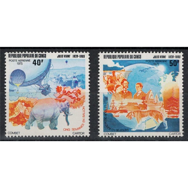 CONGO (BRAZZAVILLE) 1975 Jules Verne, posta aerea 2v MNH**