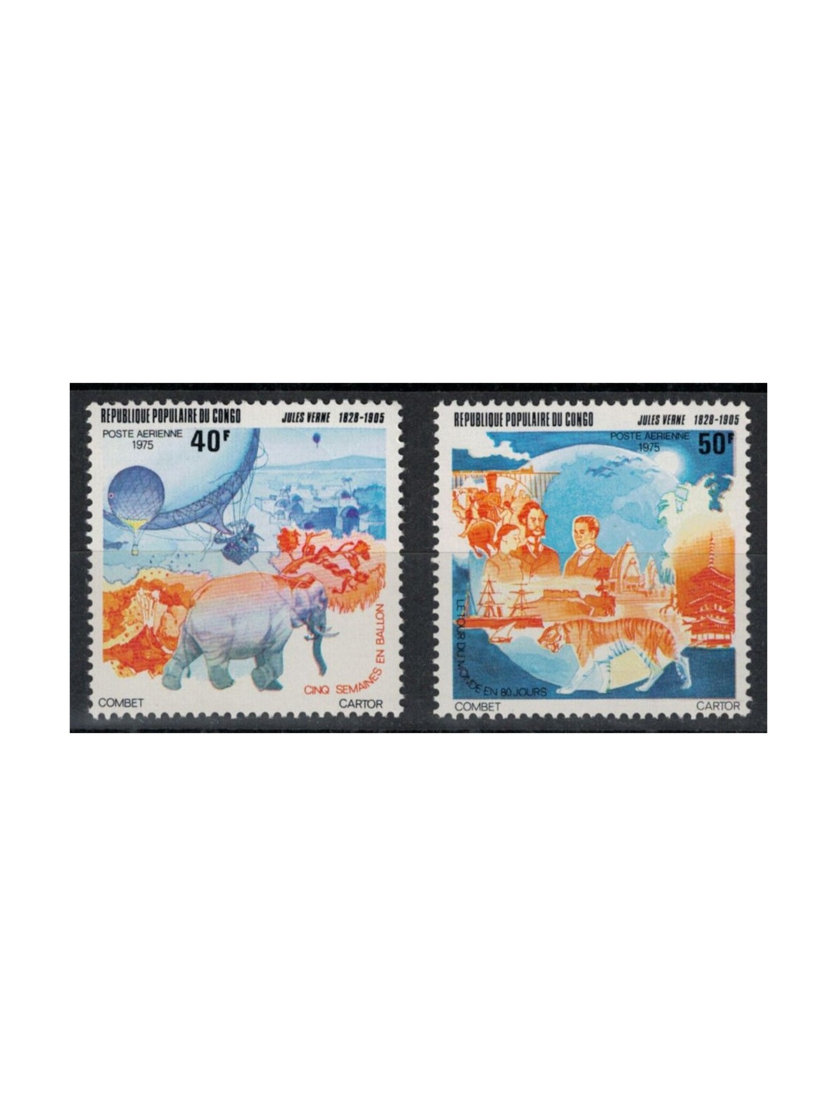 CONGO (BRAZZAVILLE) 1975 Jules Verne, posta aerea 2v MNH**