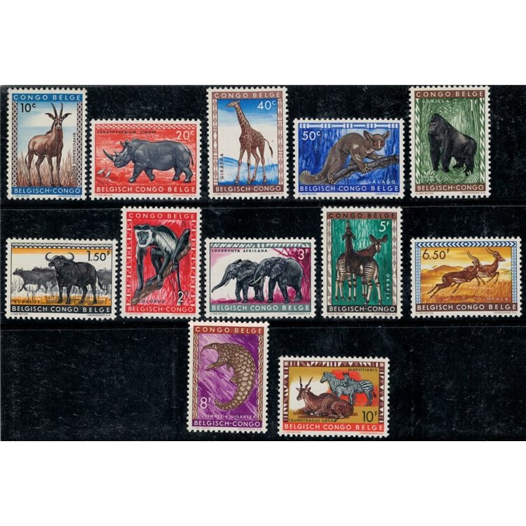 CONGO BELGA 1959 Serie ordinaria, animali selvaggi 12v MNH**