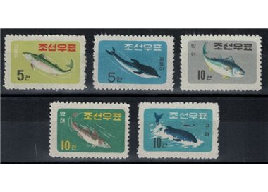 NORTH KOREA 1961 Ordinary set, fish 5v MNH**
