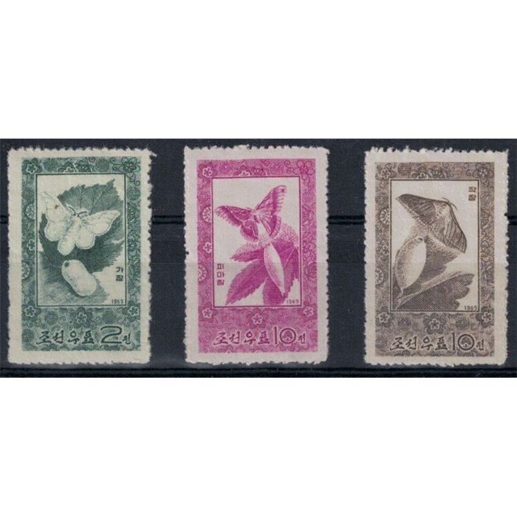 NORTH KOREA 1965 Butterflies, silk 3v MNH**