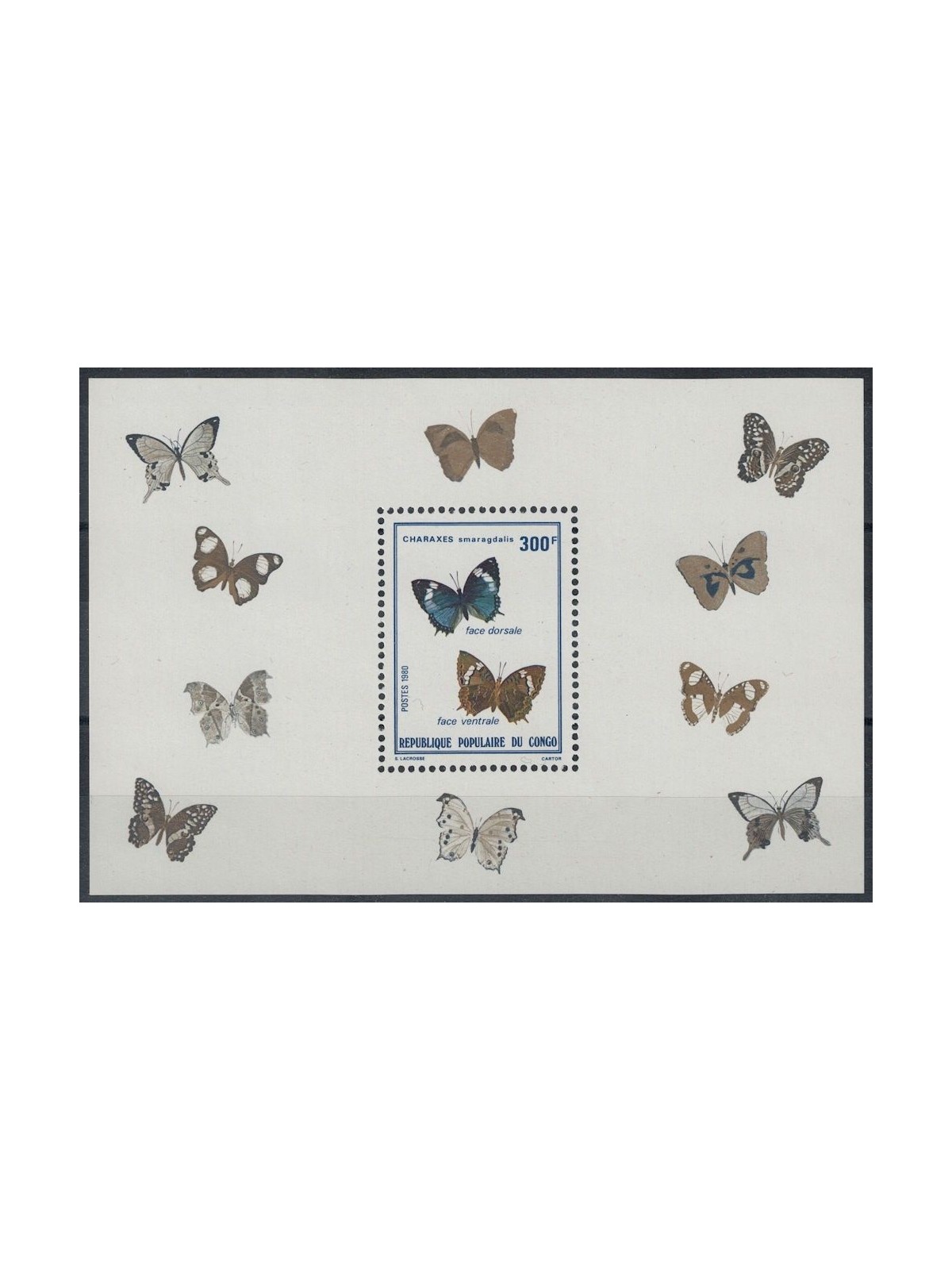 CONGO (BRAZZAVILLE) 1980 Fauna, farfalle BF MNH**