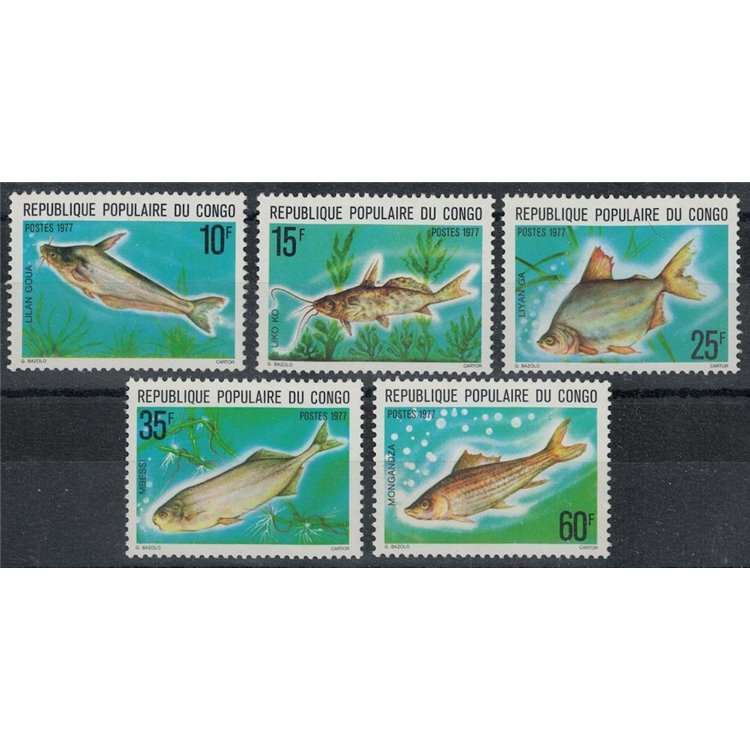 CONGO (BRAZZAVILLE) 1977 Freshwater fish 5v MNH**
