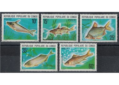 CONGO (BRAZZAVILLE) 1977 Freshwater fish 5v MNH**