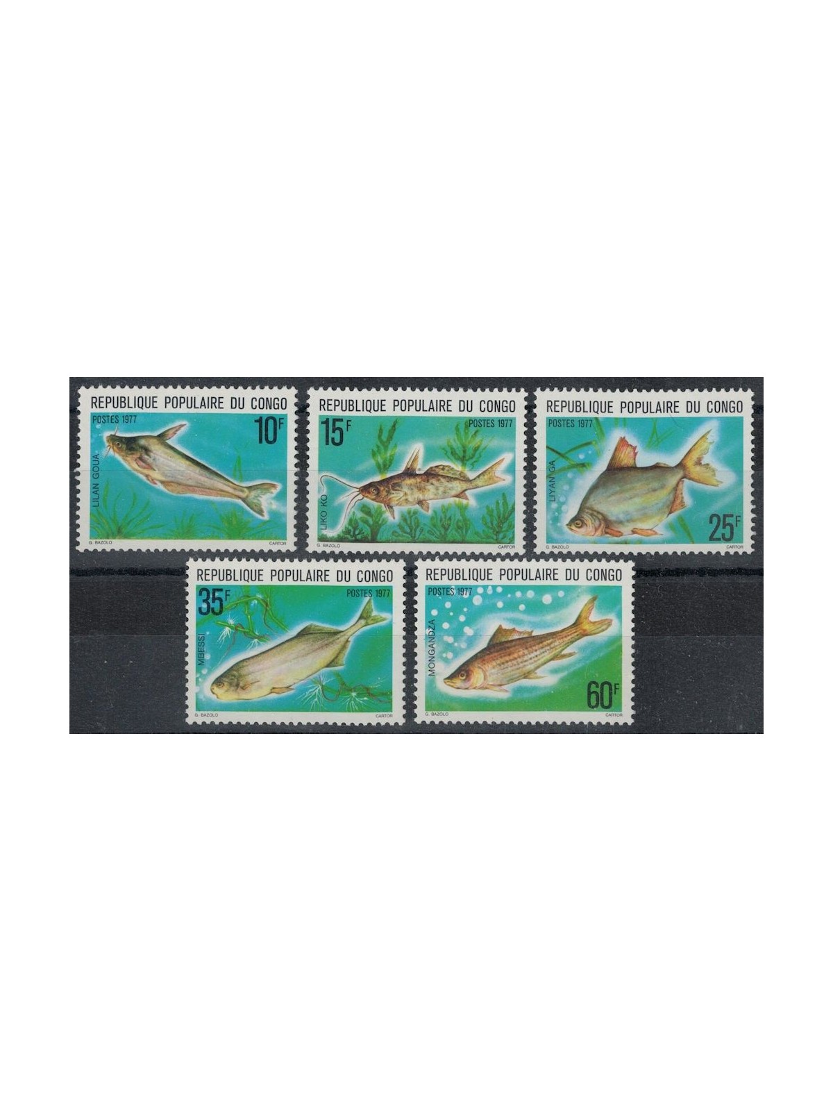 CONGO (BRAZZAVILLE) 1977 Freshwater fish 5v MNH**