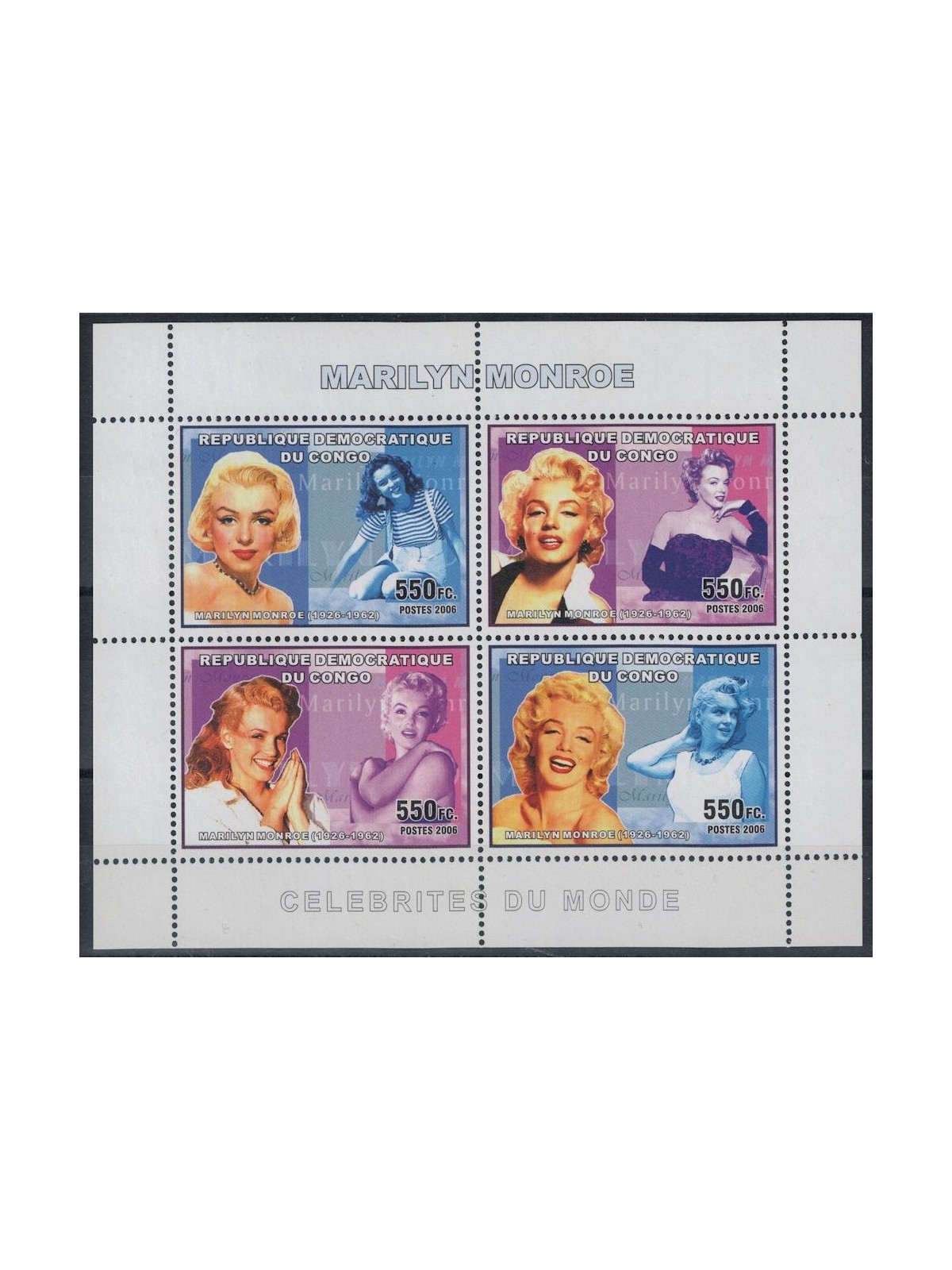 CONGO (KINSHASA) 2006 Marilyn Monroe 4v MNH**