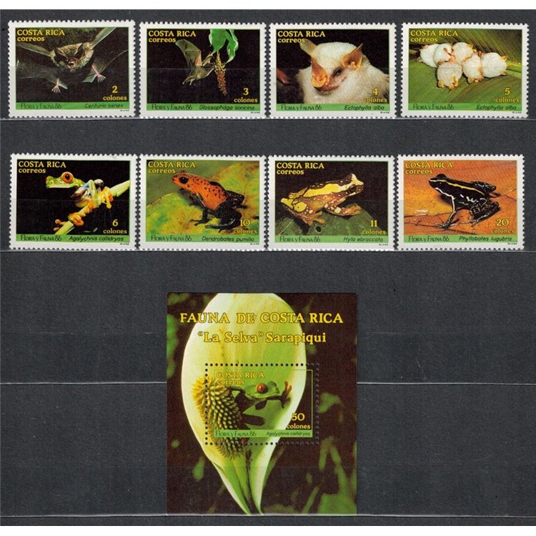 COSTA RICA 1986 Bats and frogs 8v + 1 s/s MNH**