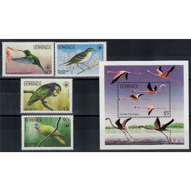DOMINICA 1984 WWF, Birds 4v + 1 s/s MNH**