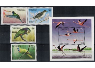 DOMINICA 1984 WWF, Birds 4v + 1 s/s MNH**