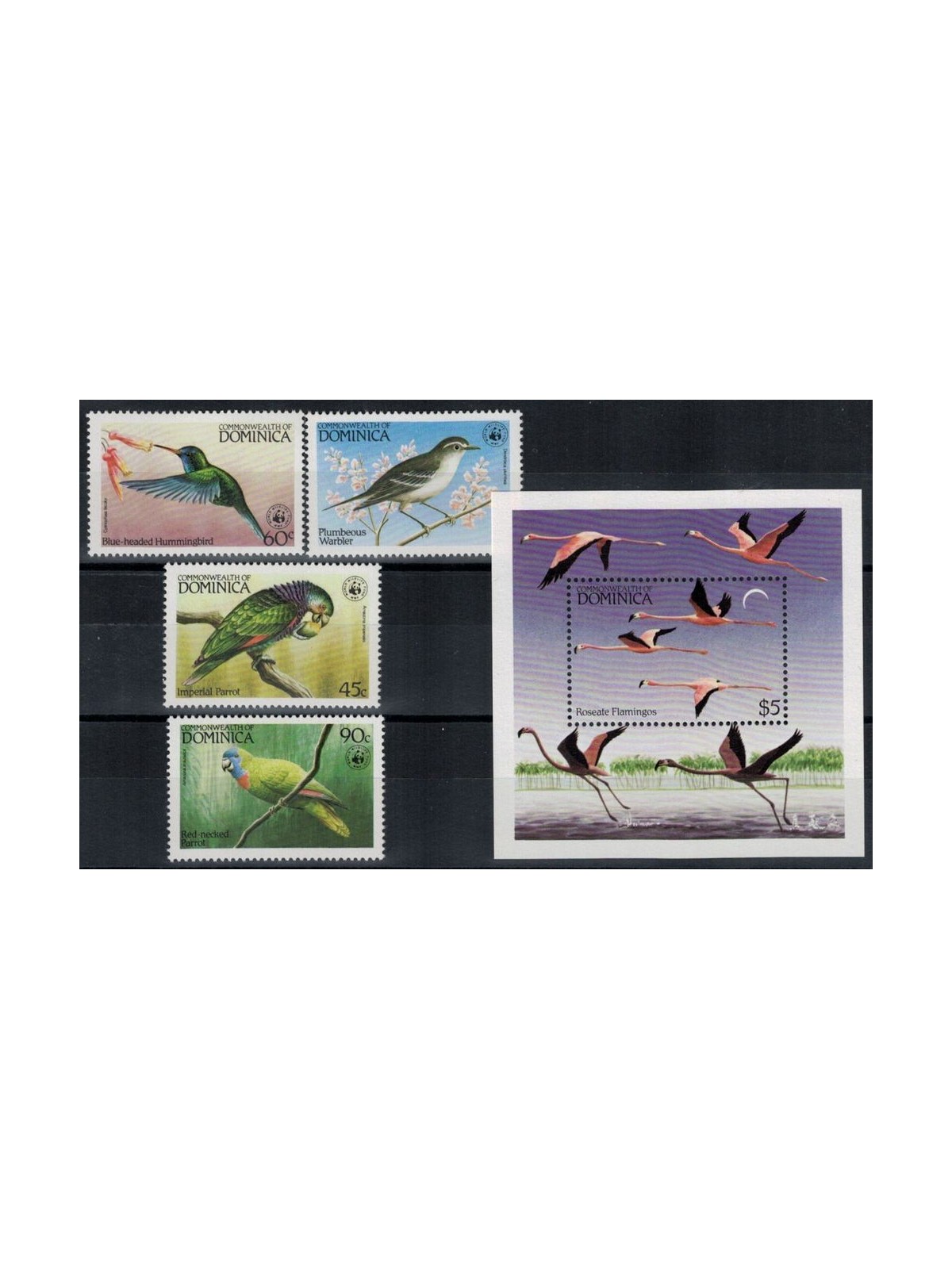 DOMINICA 1984 WWF, Uccelli - Birds 4v + 1 BF MNH**