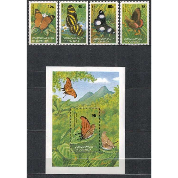 DOMINICA 1982 Fauna, farfalle 4v + 1 BF MNH**