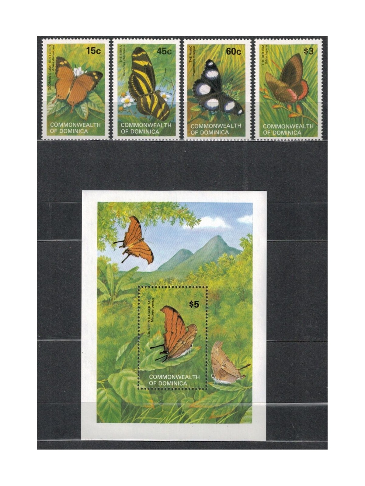 DOMINICA 1982 Fauna, farfalle 4v + 1 BF MNH**