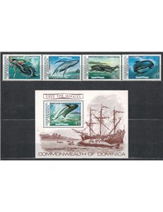 DOMINICA 1983 Fauna marina, balene 4v + 1 BF MNH**