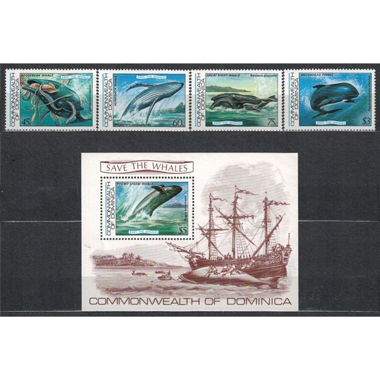 DOMINICA 1983 Marine fauna, whales 4v + 1 s/s MNH**