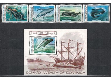 DOMINICA 1983 Marine fauna, whales 4v + 1 s/s MNH**