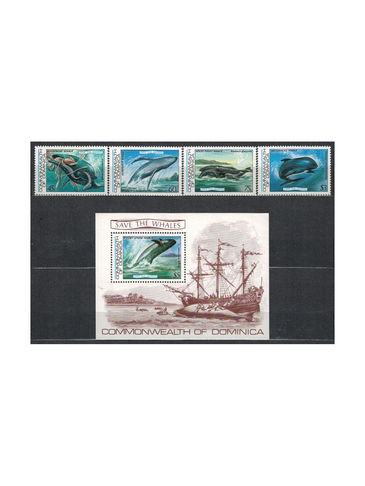 DOMINICA 1983 Fauna marina, balene 4v + 1 BF MNH**