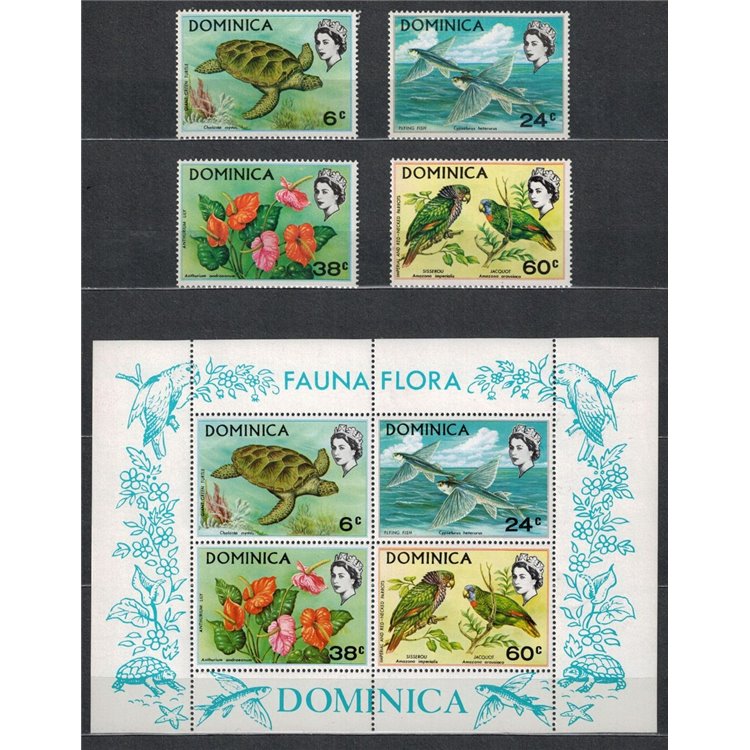 DOMINICA 1970 Flora and fauna 4v + 1 s/s MNH**