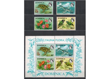 DOMINICA 1970 Flora and fauna 4v + 1 s/s MNH**
