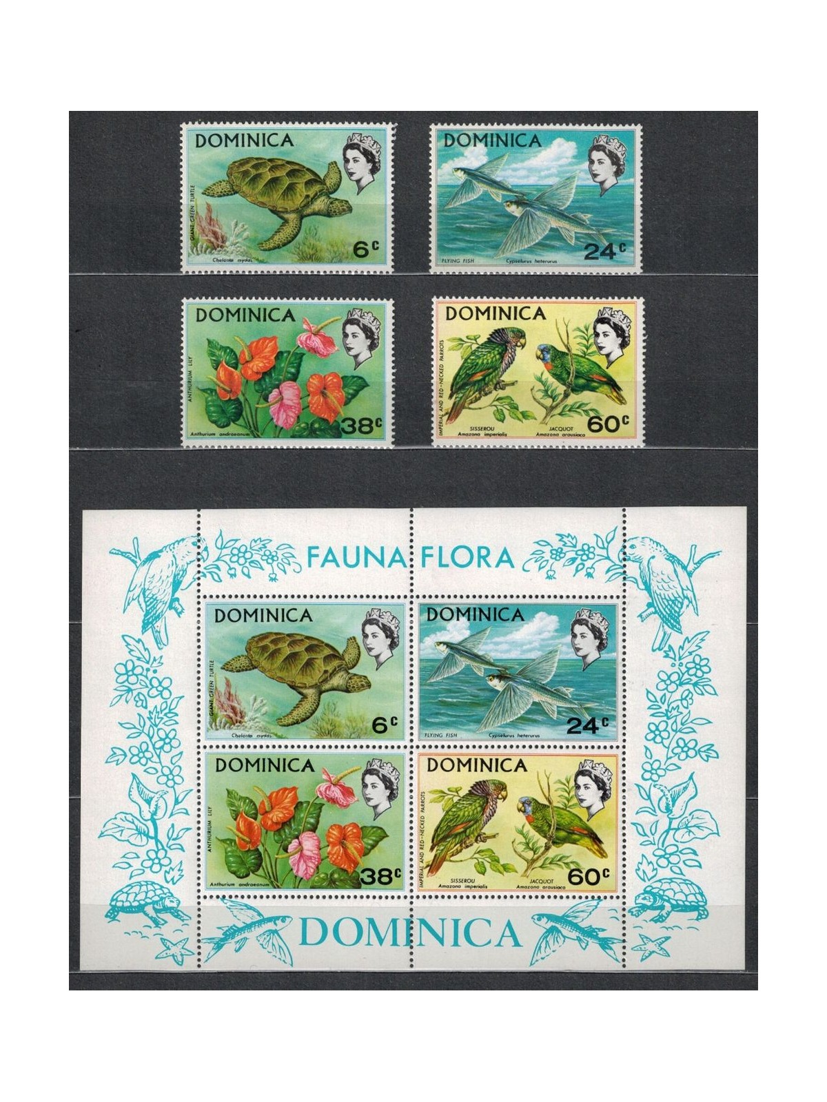 DOMINICA 1970 Flora and fauna 4v + 1 s/s MNH**