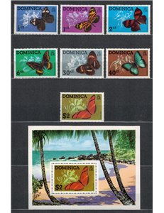 DOMINICA 1975 Fauna, butterflies 7v + 1 s/s MNH**