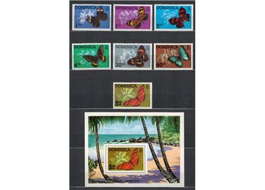 DOMINICA 1975 Fauna, butterflies 7v + 1 s/s MNH**